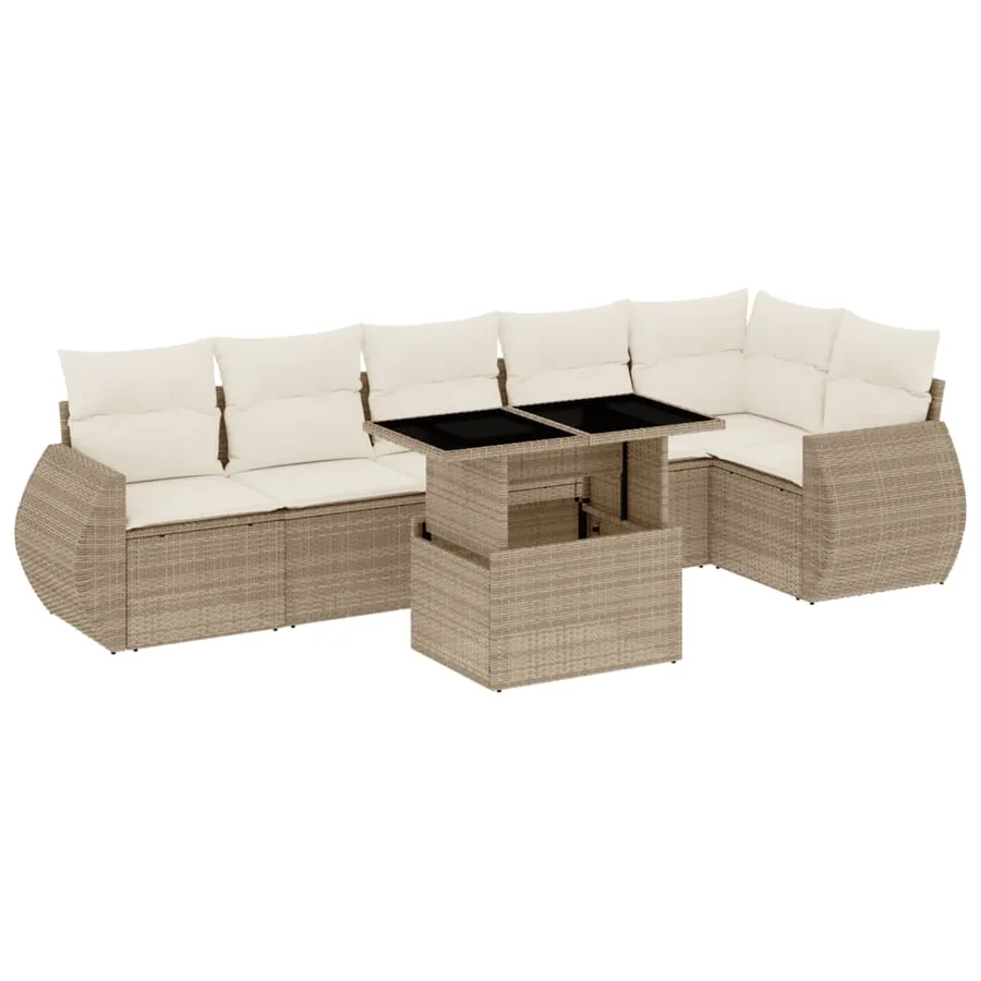 Salon de jardin avec coussins 7 pcs beige résine tressée - 2