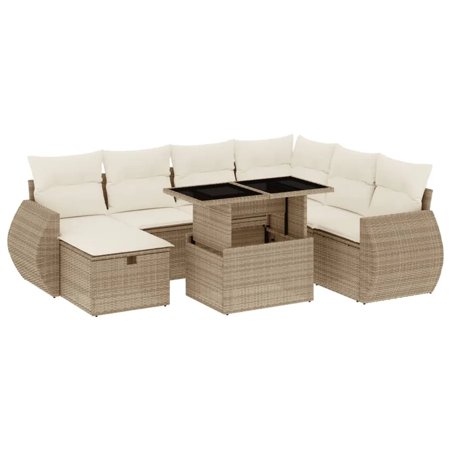 Salon de jardin avec coussins 8 pcs beige résine tressée - 2
