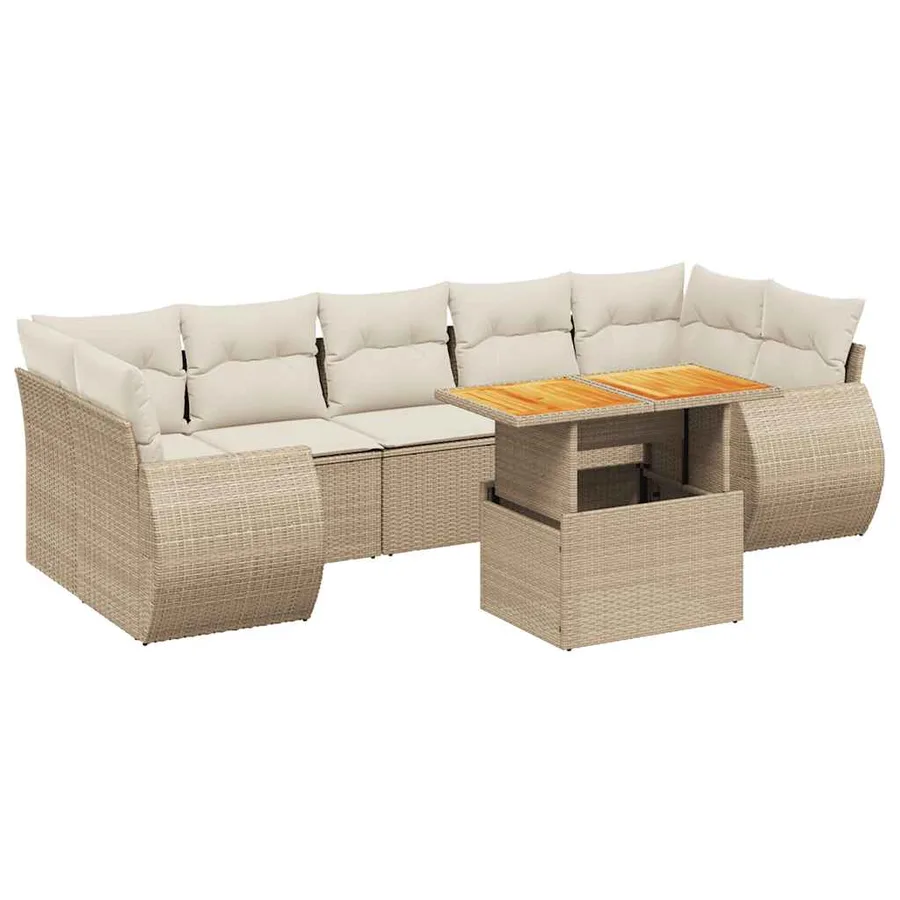 Salon de jardin avec coussins 8 pcs beige résine tressée - 2