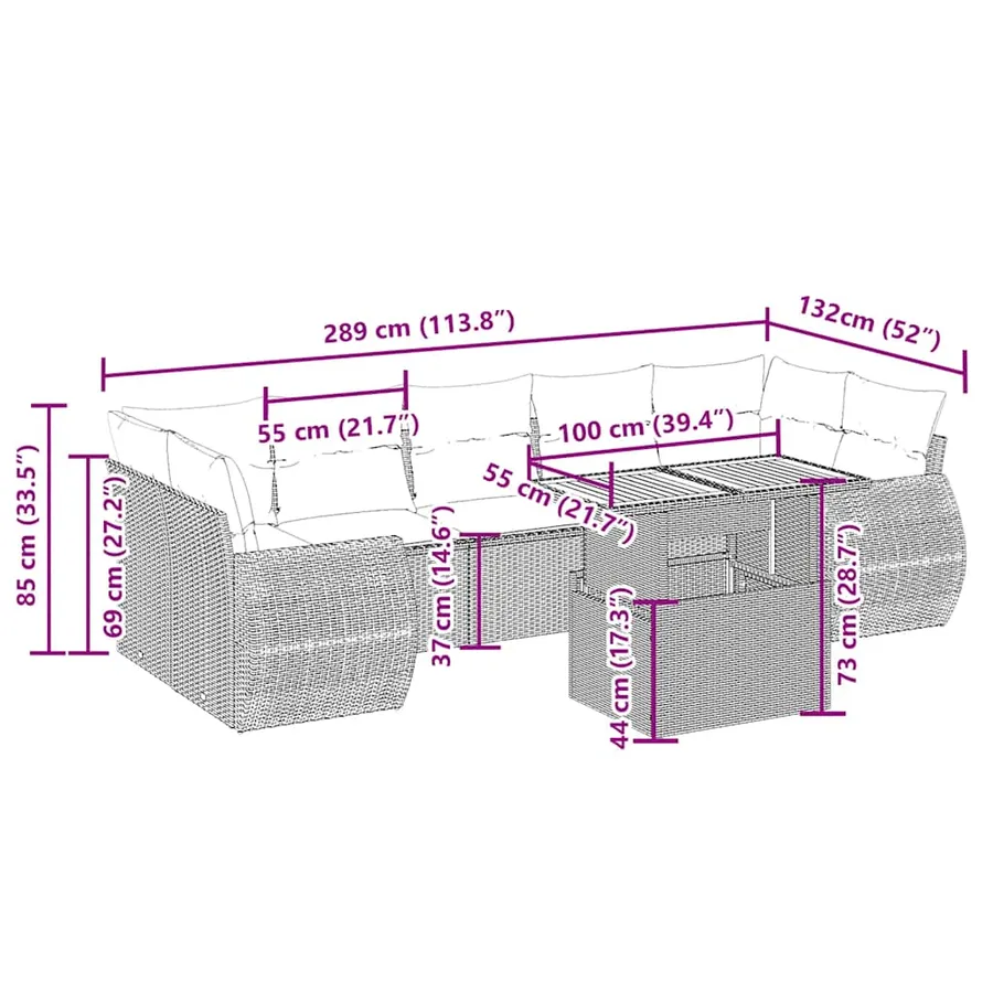 Salon de jardin avec coussins 8 pcs beige résine tressée - 3