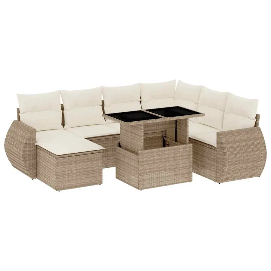 Salon de jardin avec coussins 8 pcs beige résine tressée - 2