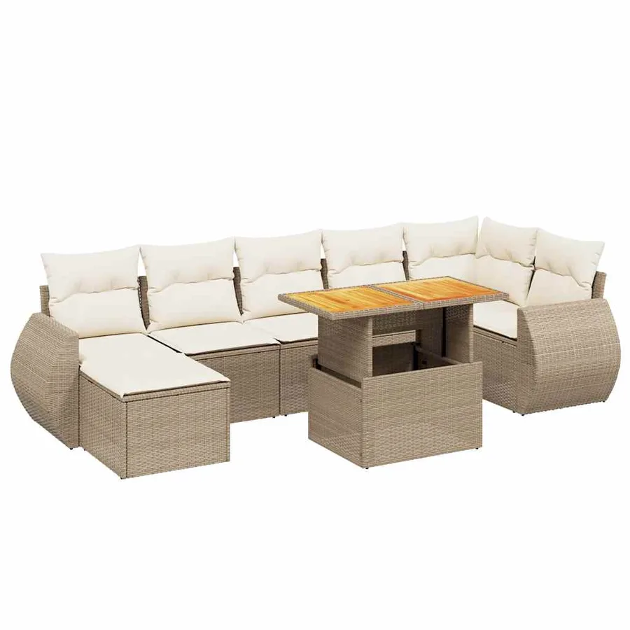 Salon de jardin avec coussins 8 pcs beige résine tressée - 2