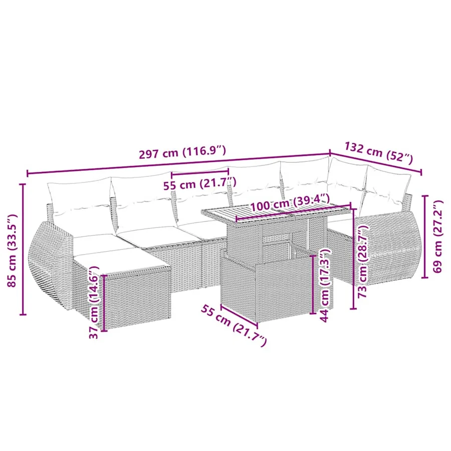 Salon de jardin avec coussins 8 pcs beige résine tressée - 4