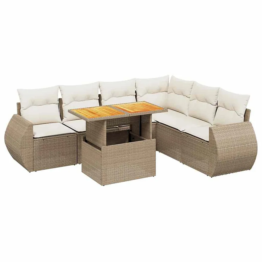 Salon de jardin avec coussins 7 pcs beige résine tressée - 2