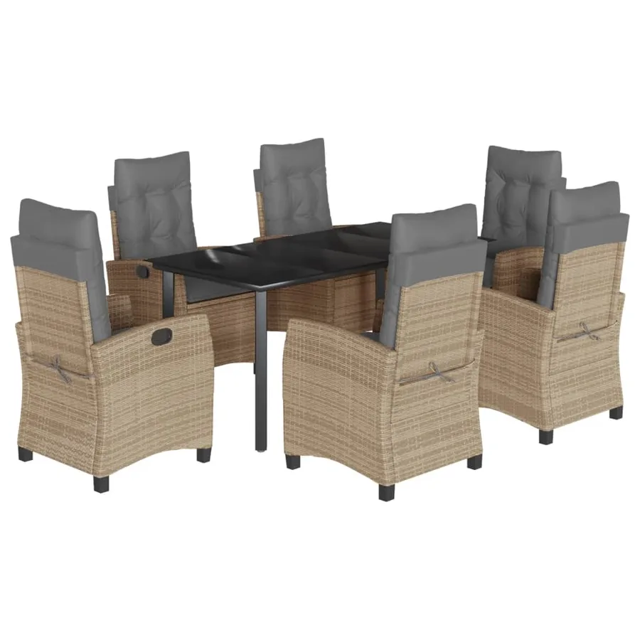 Ensemble à manger de jardin coussins 7 pcs mélange beige rotin - 2