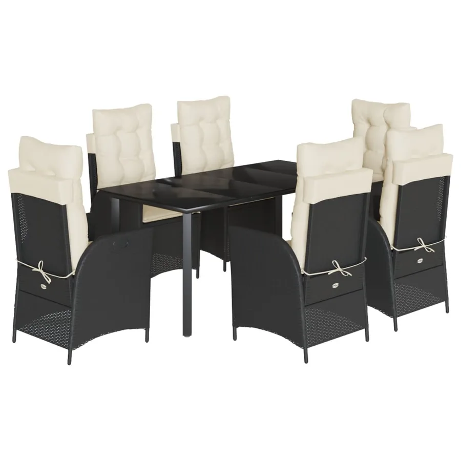 Ensemble à manger de jardin coussins 7pcs Noir Résine tressée - 2