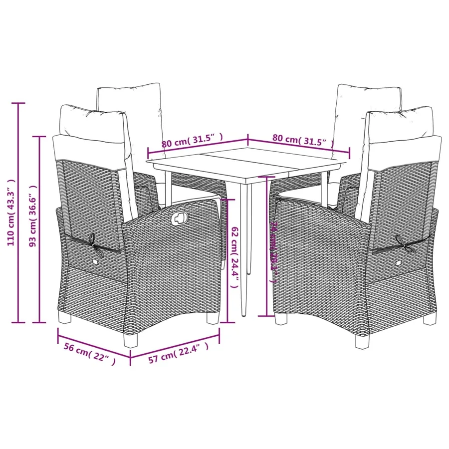 Ensemble à manger de jardin avec coussins 5pcs Beige poly rotin - 12