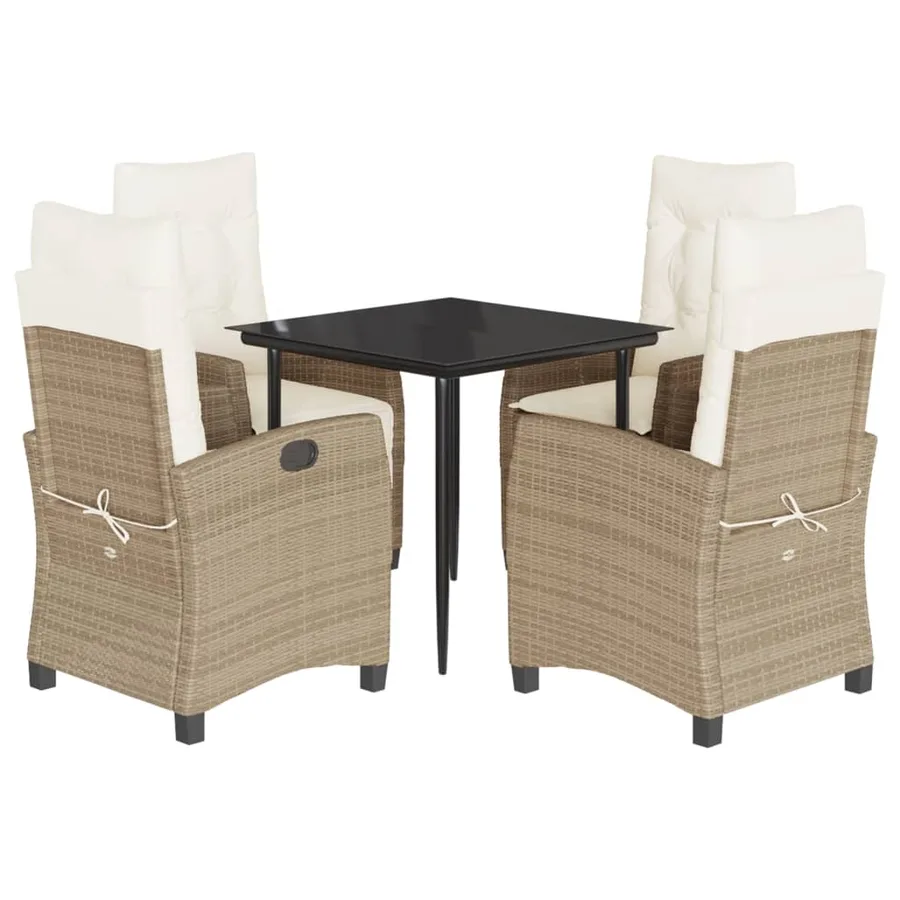 Ensemble à manger de jardin avec coussins 5pcs Beige poly rotin - 2