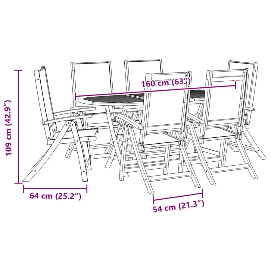 Ensemble à Manger de jardin 7pcs bois d'acacia solide textilène - 12