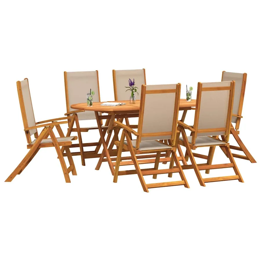 Ensemble à Manger de jardin 7pcs bois d'acacia solide textilène - 5