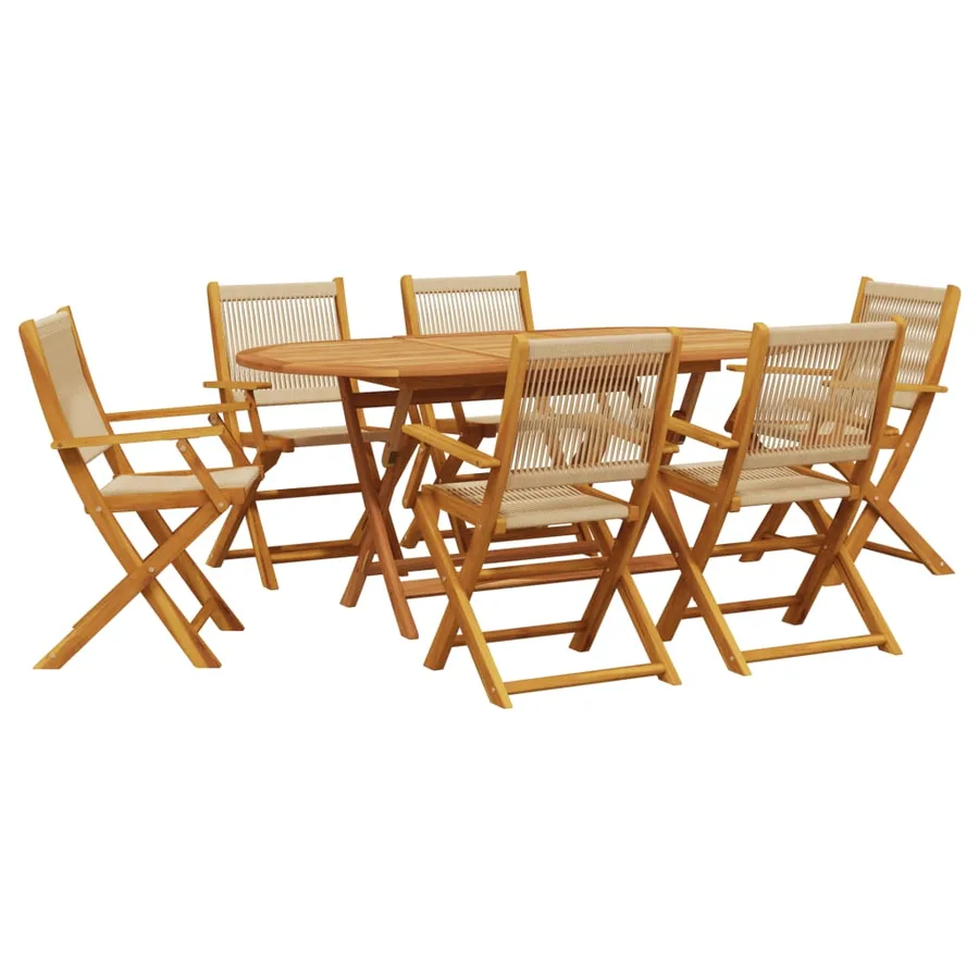 Ensemble à Manger de jardin 7pcs beige polypropylène et bois - 2