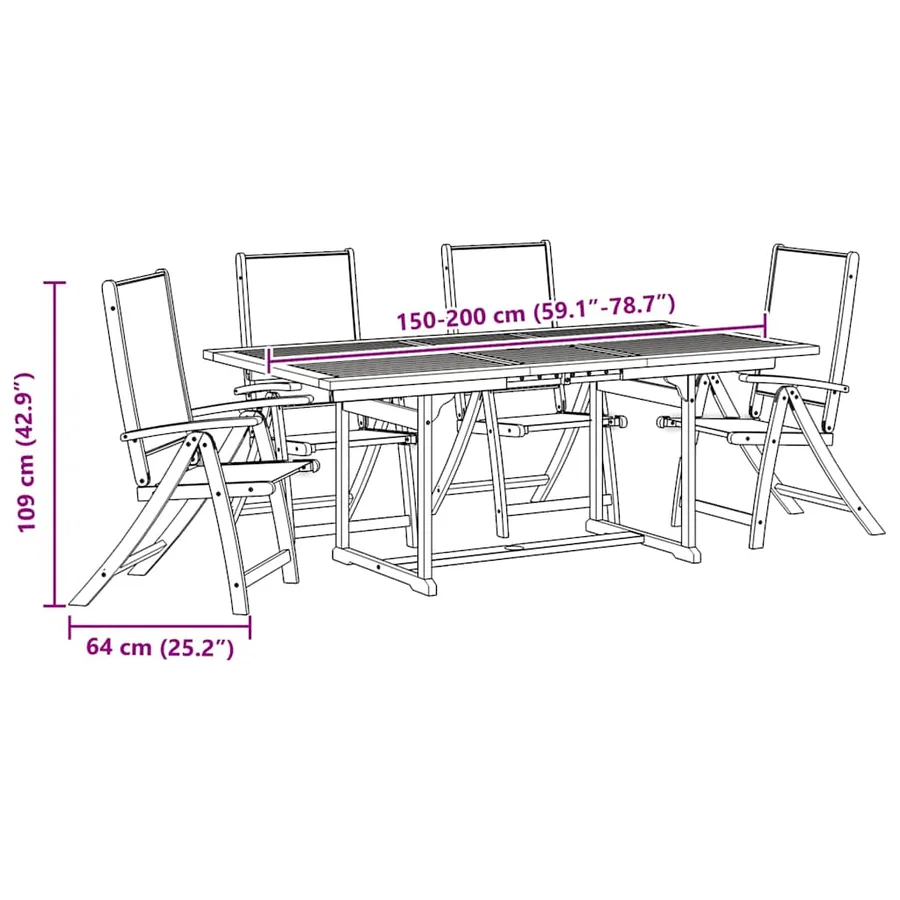 Ensemble à manger de jardin 5pcs bois d'acacia solide textilène - 13
