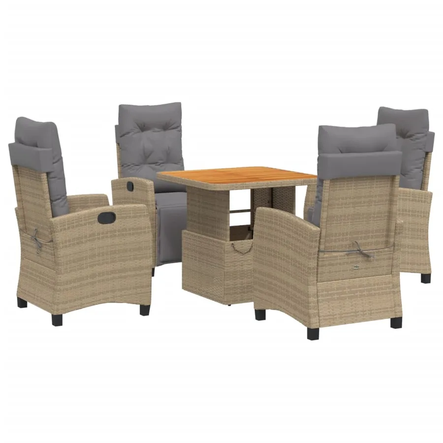 Ensemble à manger de jardin avec coussins 5pcs Beige poly rotin - 2