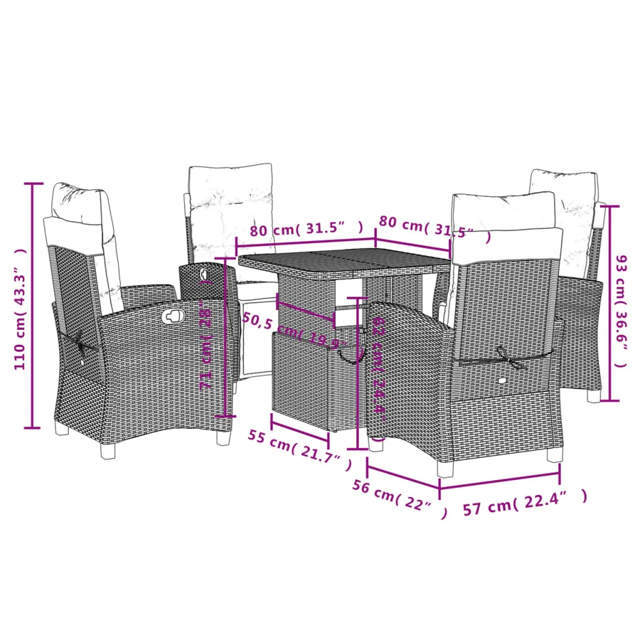 Ensemble à manger de jardin avec coussins 5pcs Beige poly rotin - 8