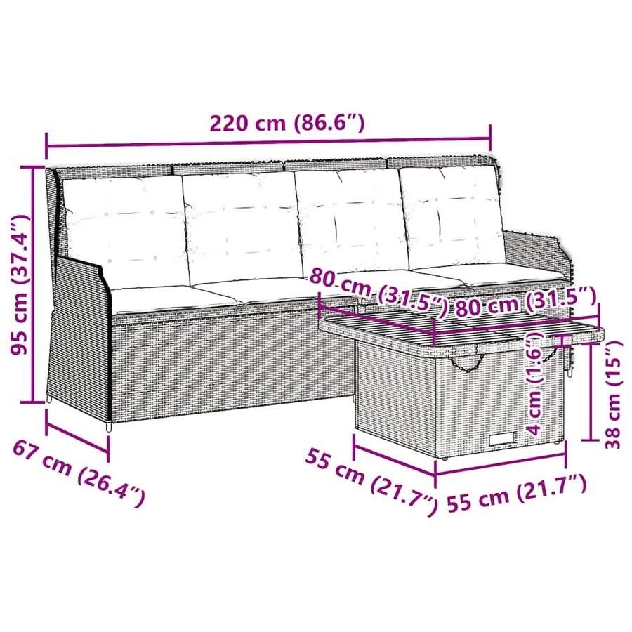 Salon de jardin avec coussins 3 pcs beige résine tressée - 10