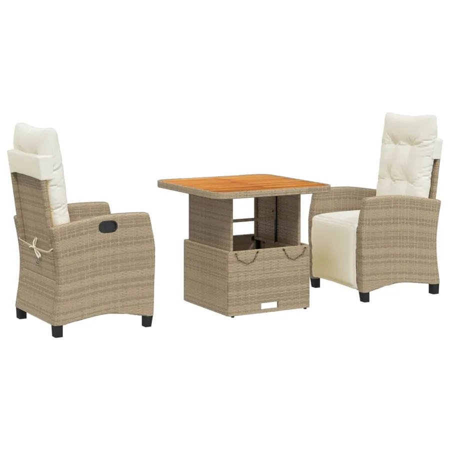 Ensemble à manger de jardin et coussins 3 pcs Beige poly rotin - 2