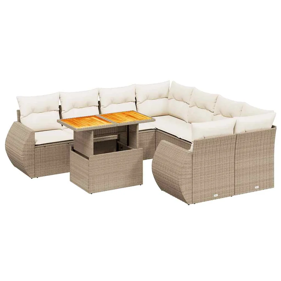 Salon de jardin avec coussins 9 pcs beige résine tressée - 2