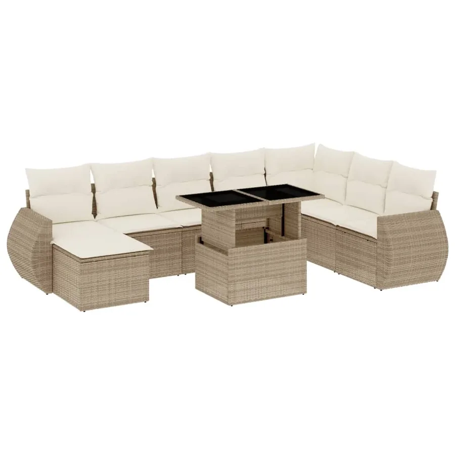 Salon de jardin avec coussins 9 pcs beige résine tressée - 2