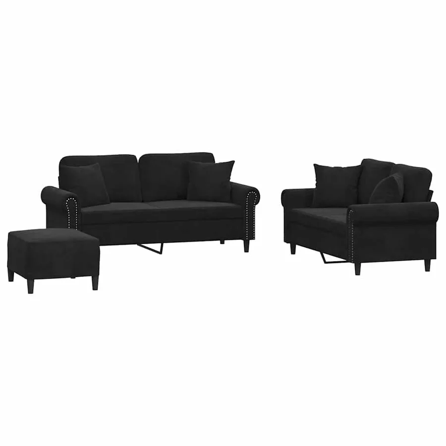 Ensemble de canapés 3 pcs avec coussins noir velours - 2