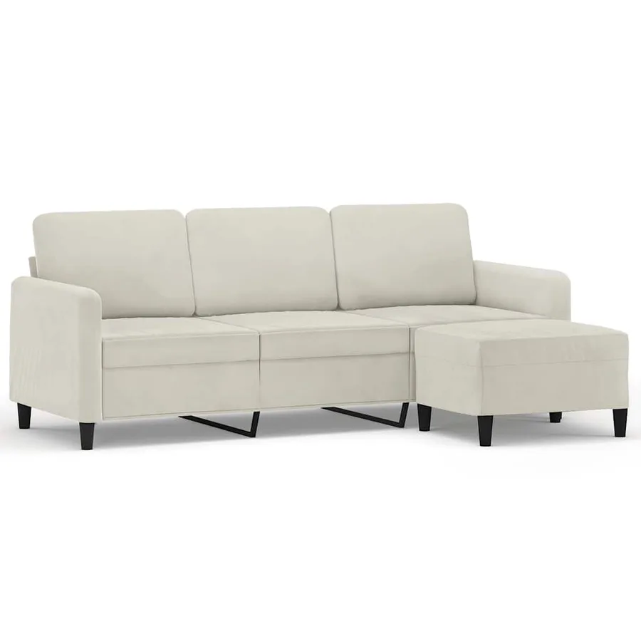 Canapé à 3 places avec repose-pieds Crème 180 cm Velours - 2