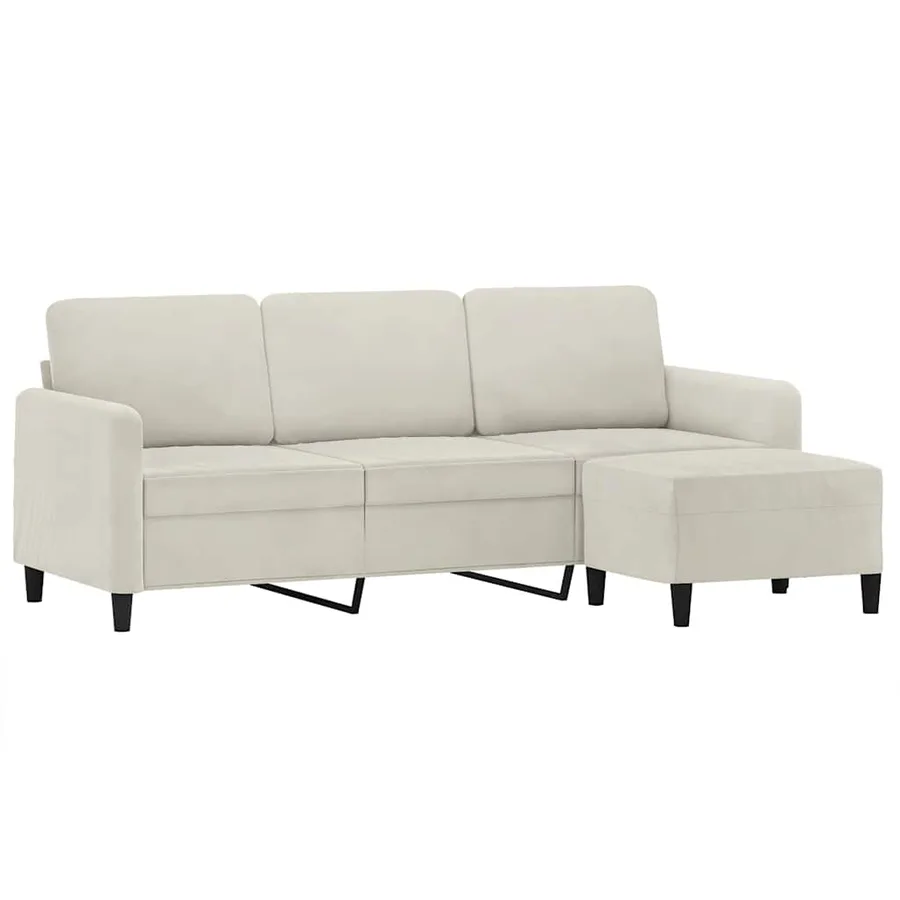 Canapé à 3 places avec repose-pieds Crème 180 cm Velours - 3