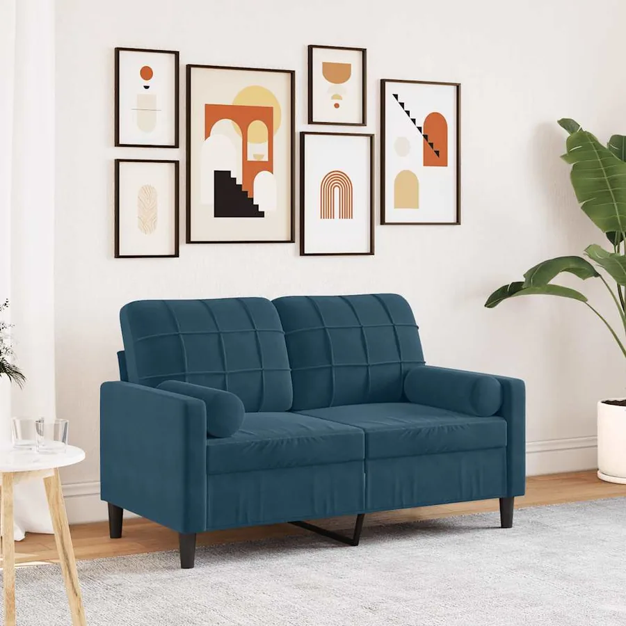 Canapé 2 places avec oreillers décoratifs bleu 120 cm velours