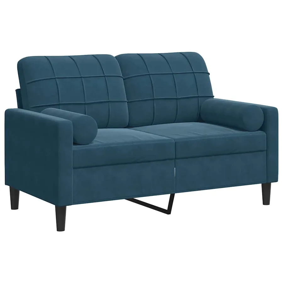 Canapé 2 places avec oreillers décoratifs bleu 120 cm velours - 2