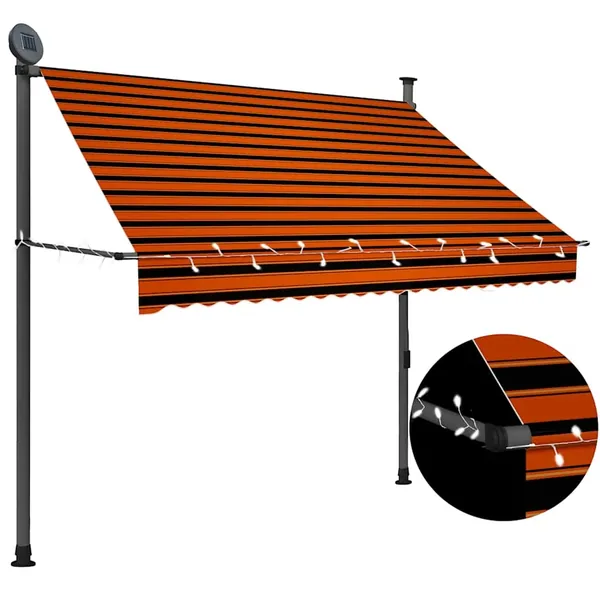 Manual retractable awning with LED 200 cm Orange and brown