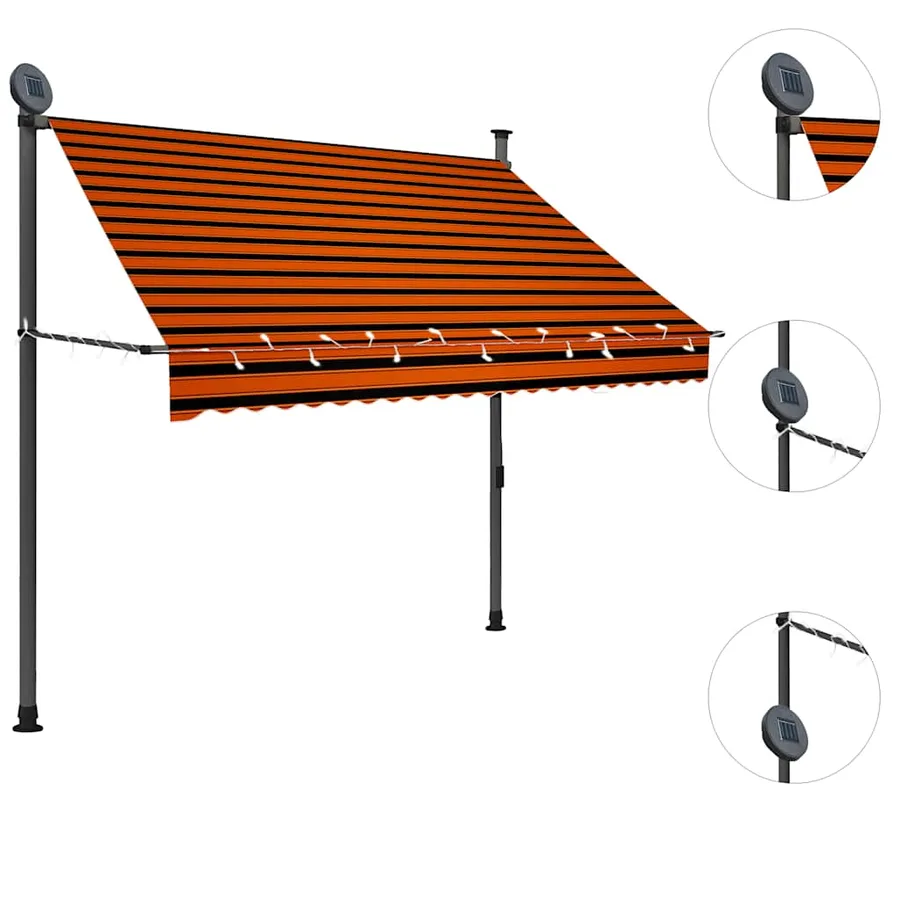Auvent manuel rétractable avec LED 200 cm Orange et marron - 3