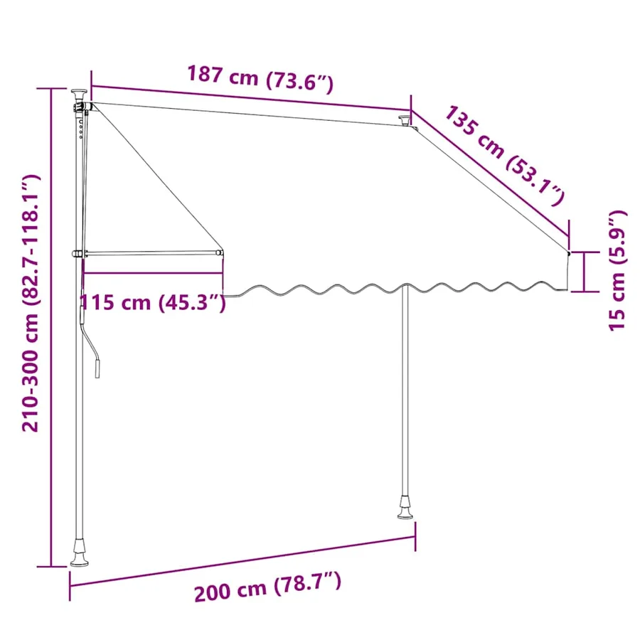 Auvent manuel rétractable avec LED 200 cm Orange et marron - 8