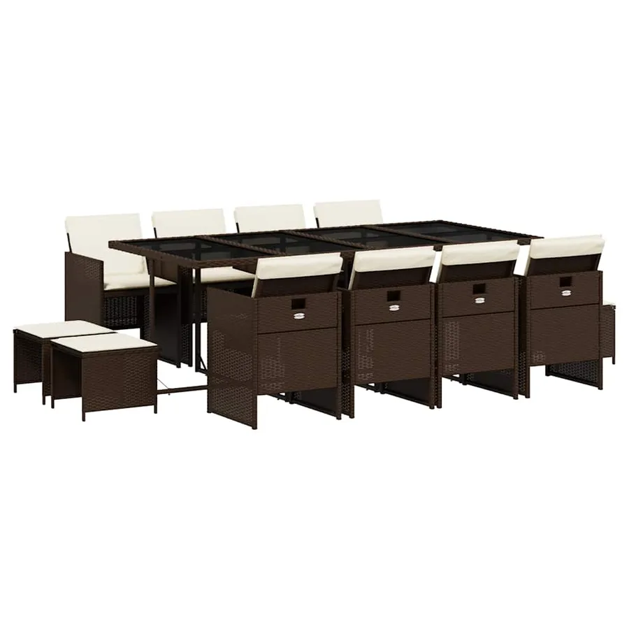 Ensemble à manger de jardin avec coussins 13 pcs marron rotin - 2