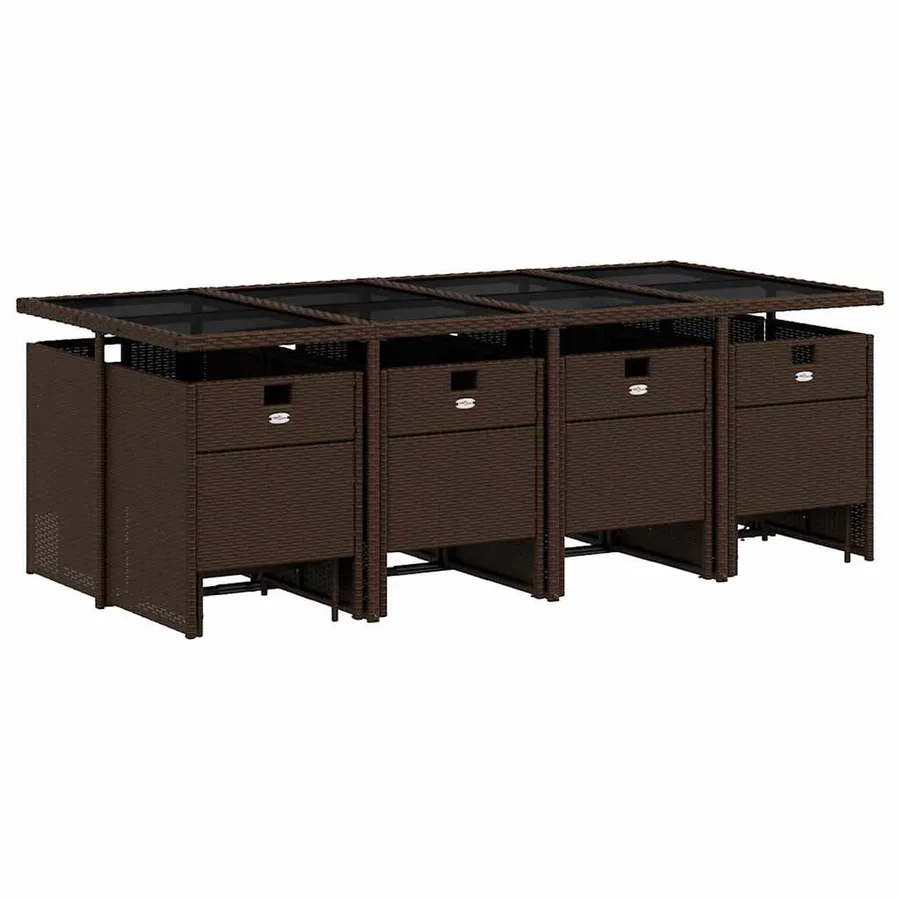 Ensemble à manger de jardin avec coussins 13 pcs marron rotin - 3