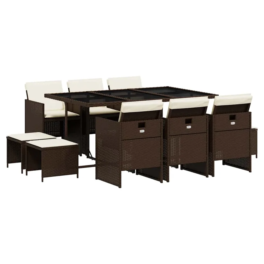 Ensemble à manger de jardin et coussins 11 pcs marron rotin - 2