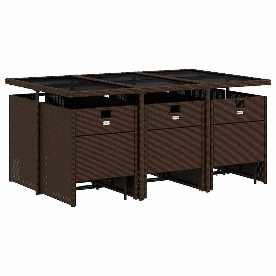 Ensemble à manger de jardin et coussins 11 pcs marron rotin - 3