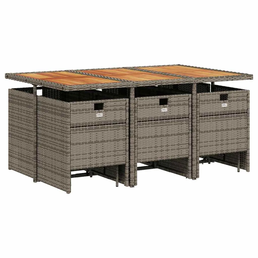 Ensemble à manger de jardin 11pcs avec coussins gris poly rotin - 3