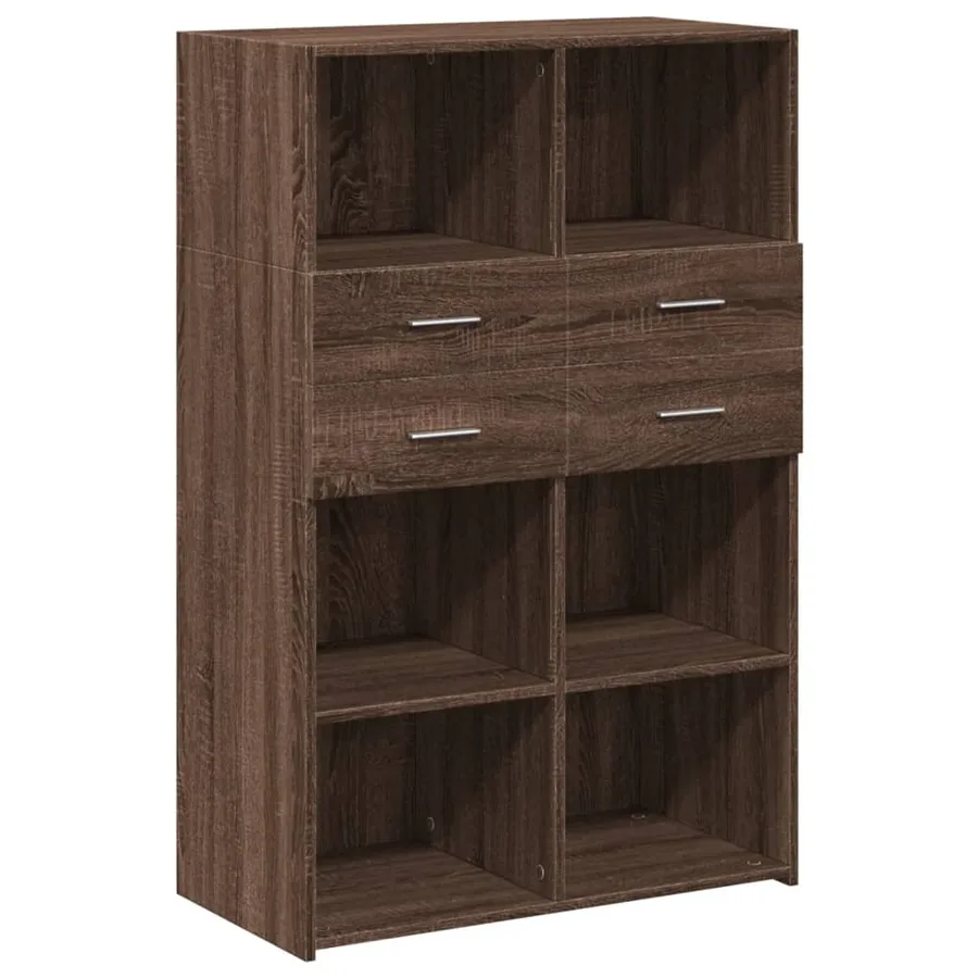 Buffet haut chêne marron 80x42,5x124 cm bois d'ingénierie - 2