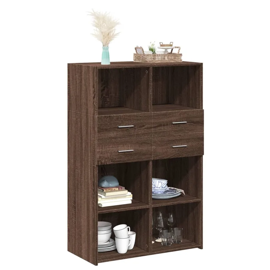 Buffet haut chêne marron 80x42,5x124 cm bois d'ingénierie - 3