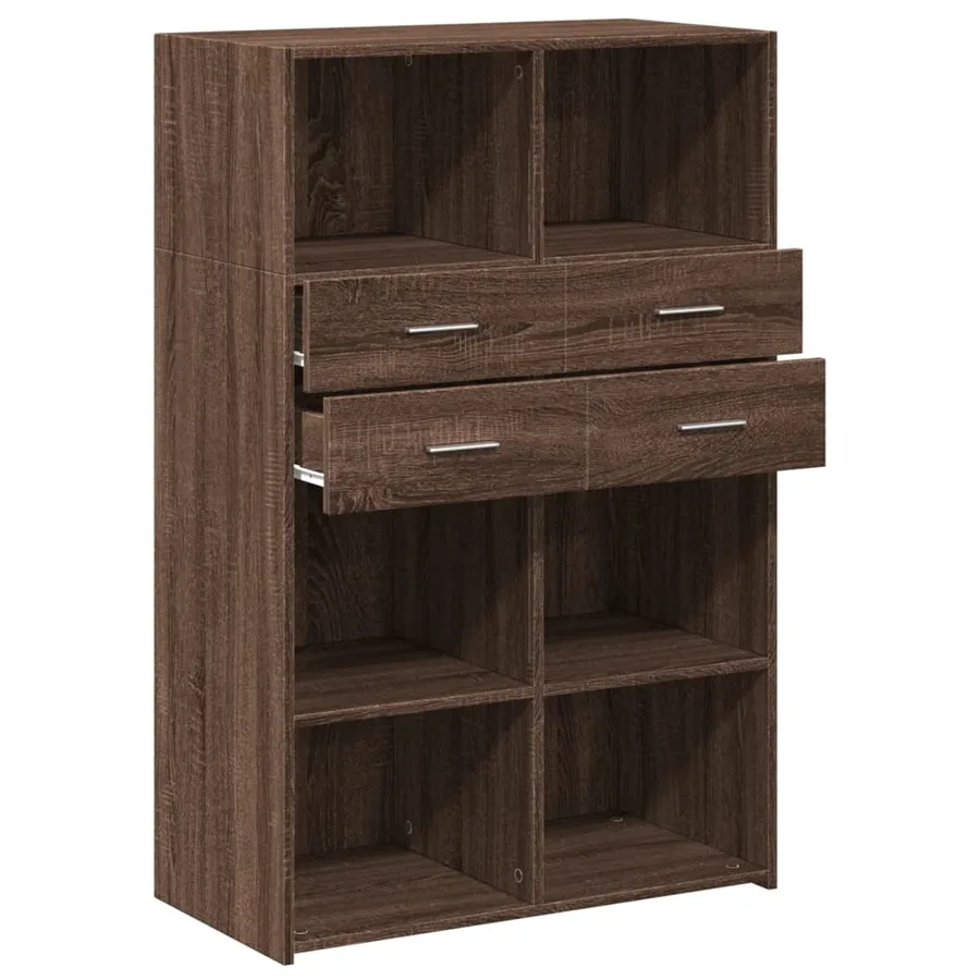 Buffet haut chêne marron 80x42,5x124 cm bois d'ingénierie - 7