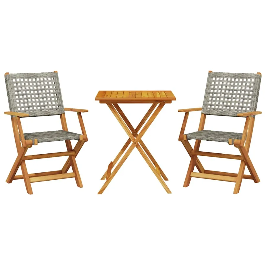 Ensemble de bistro 3 pcs gris résine tressée et bois massif - 2
