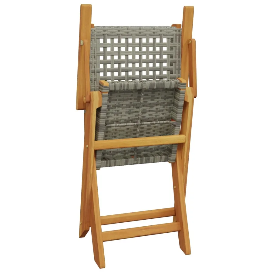 Ensemble de bistro 3 pcs gris résine tressée et bois massif - 7