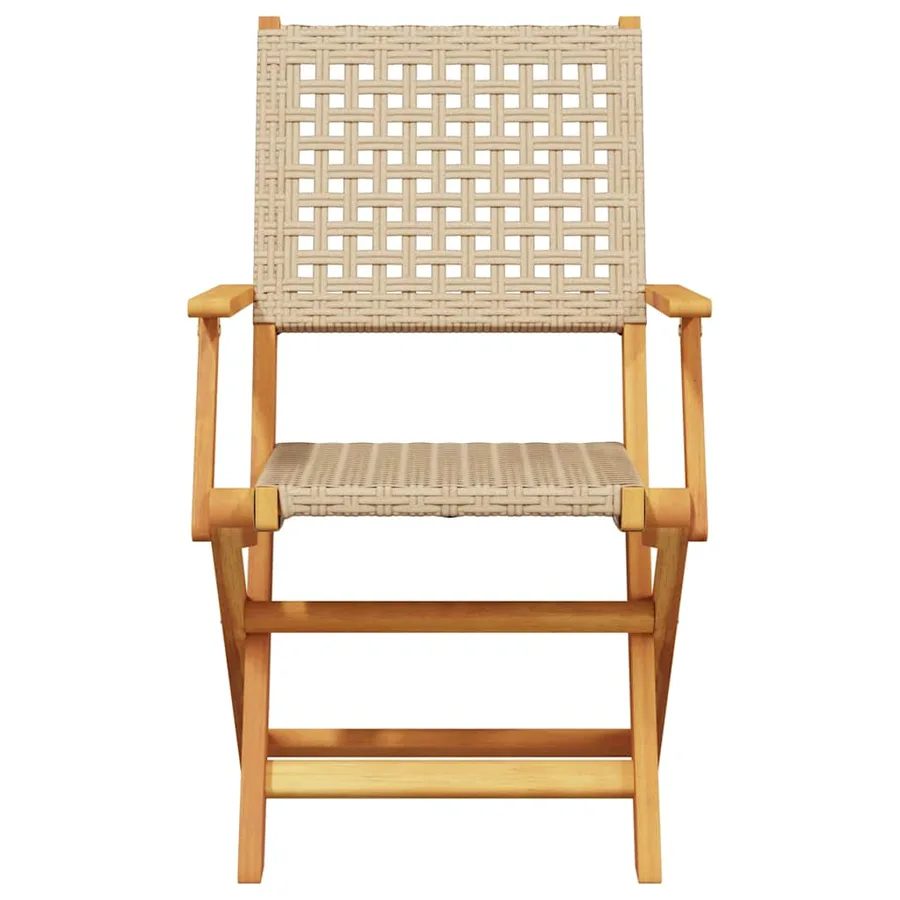 Chaises de jardin pliantes lot de 4 beige rotin et bois massif - 4