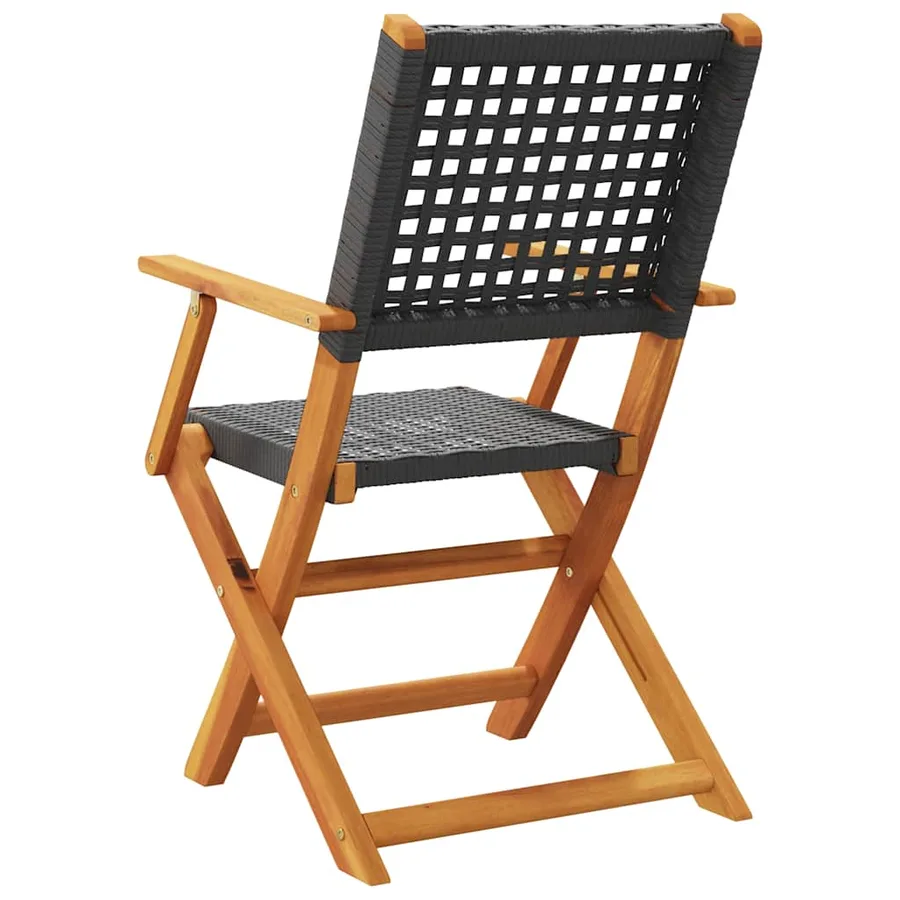 Chaises de jardin pliantes lot de 6 noir poly rotin bois massif - 6