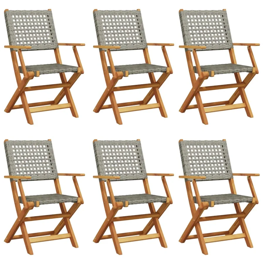 Chaises de jardin pliantes lot de 6 gris poly rotin bois massif - 2