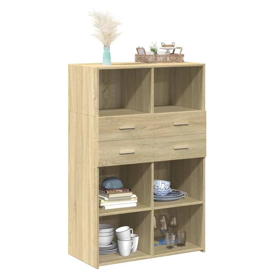 Buffet haut chêne sonoma 80x42,5x124 cm bois d'ingénierie - 3