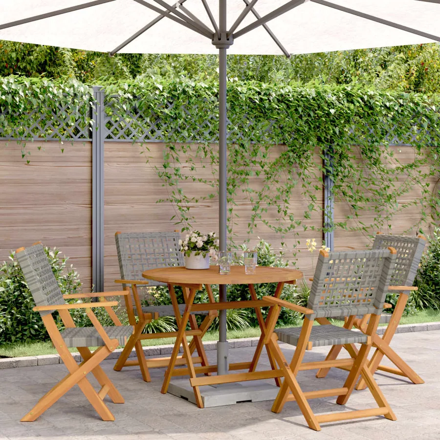Ensemble à manger de jardin 5 pcs résine tressée et bois massif