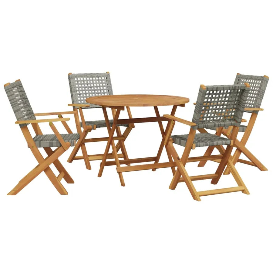 Ensemble à manger de jardin 5 pcs résine tressée et bois massif - 2