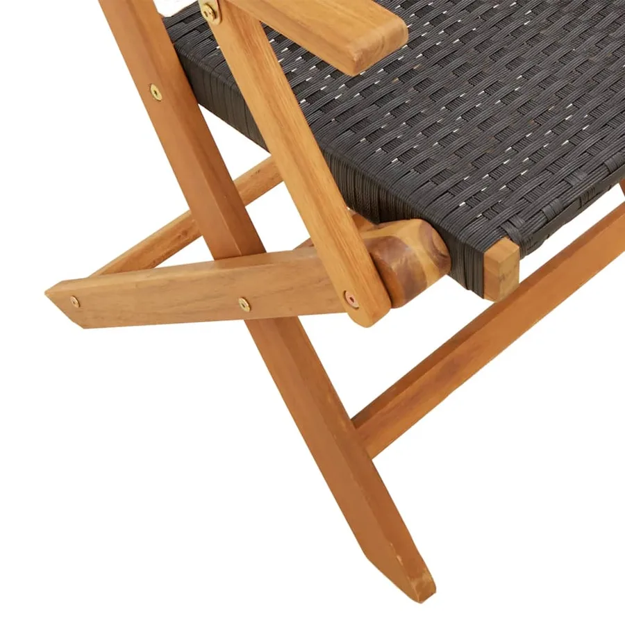 Ensemble de bistro 3 pcs noir résine tressée et bois massif - 11