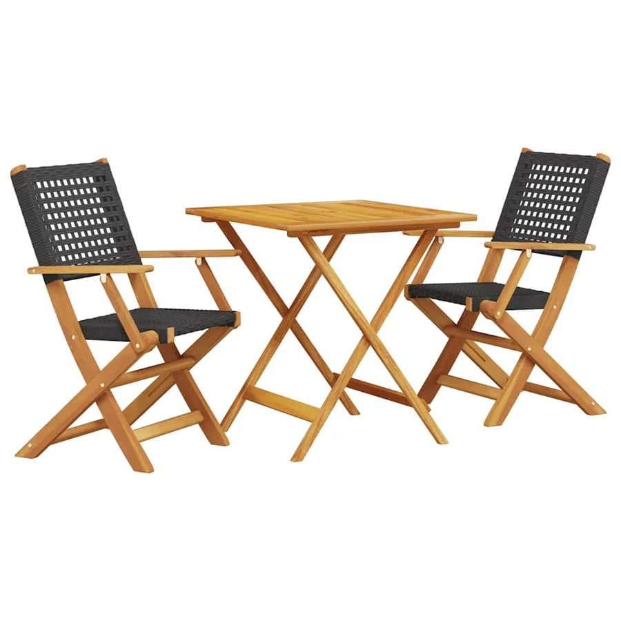 Ensemble de bistro 3 pcs noir résine tressée et bois massif - 2