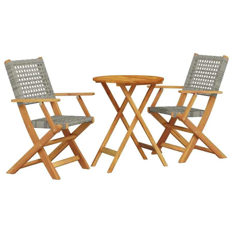 Ensemble de bistro 3 pcs gris résine tressée et bois massif - 2