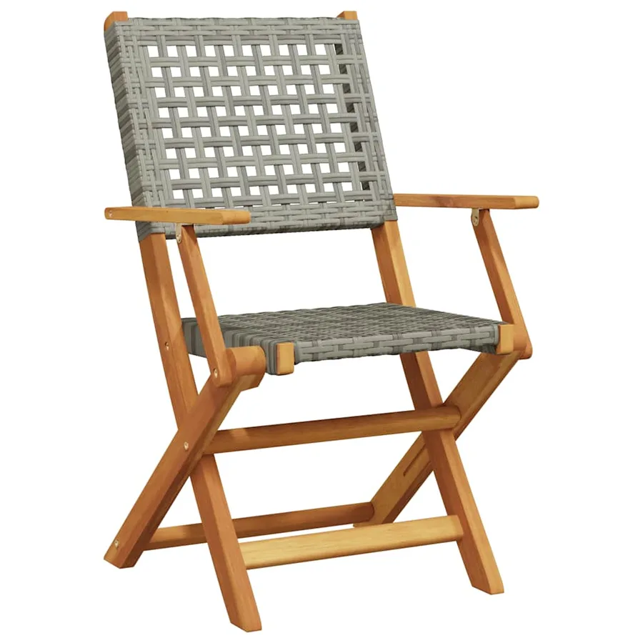 Ensemble de bistro 3 pcs gris résine tressée et bois massif - 3